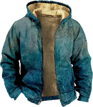 Men Coats Winter With Hood Fleece Lined Zipper Coat Thick Oversized Graphic Sport Jacket