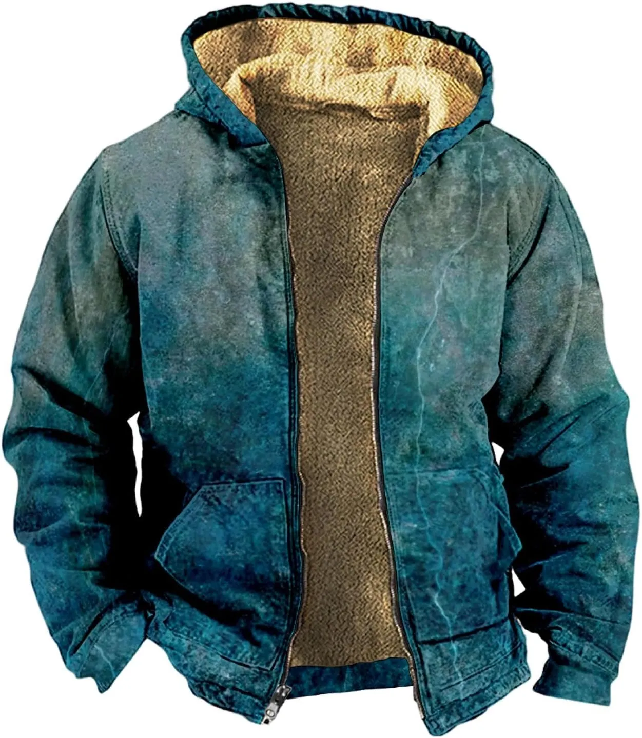 Men Coats Winter With Hood Fleece Lined Zipper Coat Thick Oversized Graphic Sport Jacket