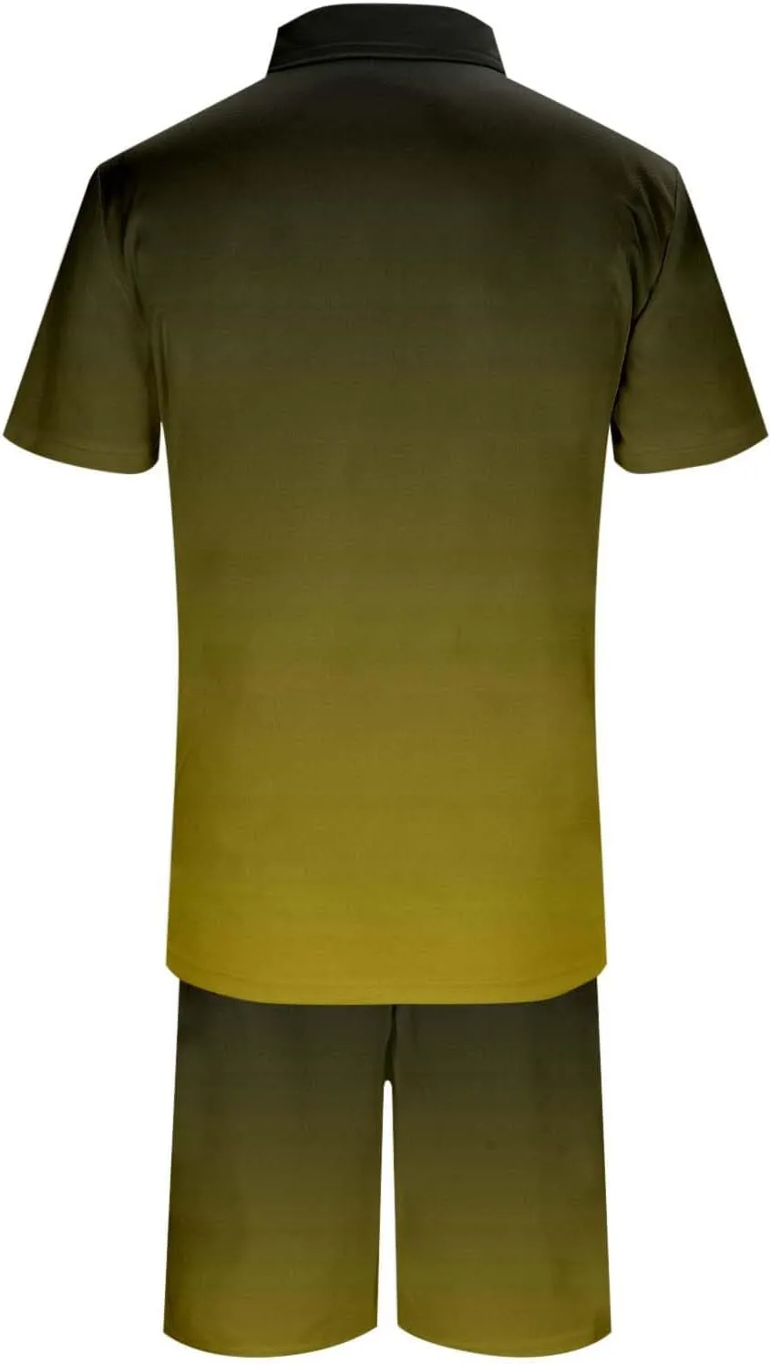 Men Short Sets Outfits Quarter Zip Shirts and Shorts Set Casual Gradient Vacation Summer Beach Soft Sport Suit