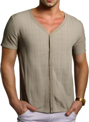 Men Viscose Pajama Top Button Up for Sleep, or Casual V Neck Short Sleeve, Breathable Summer Cardigan Style