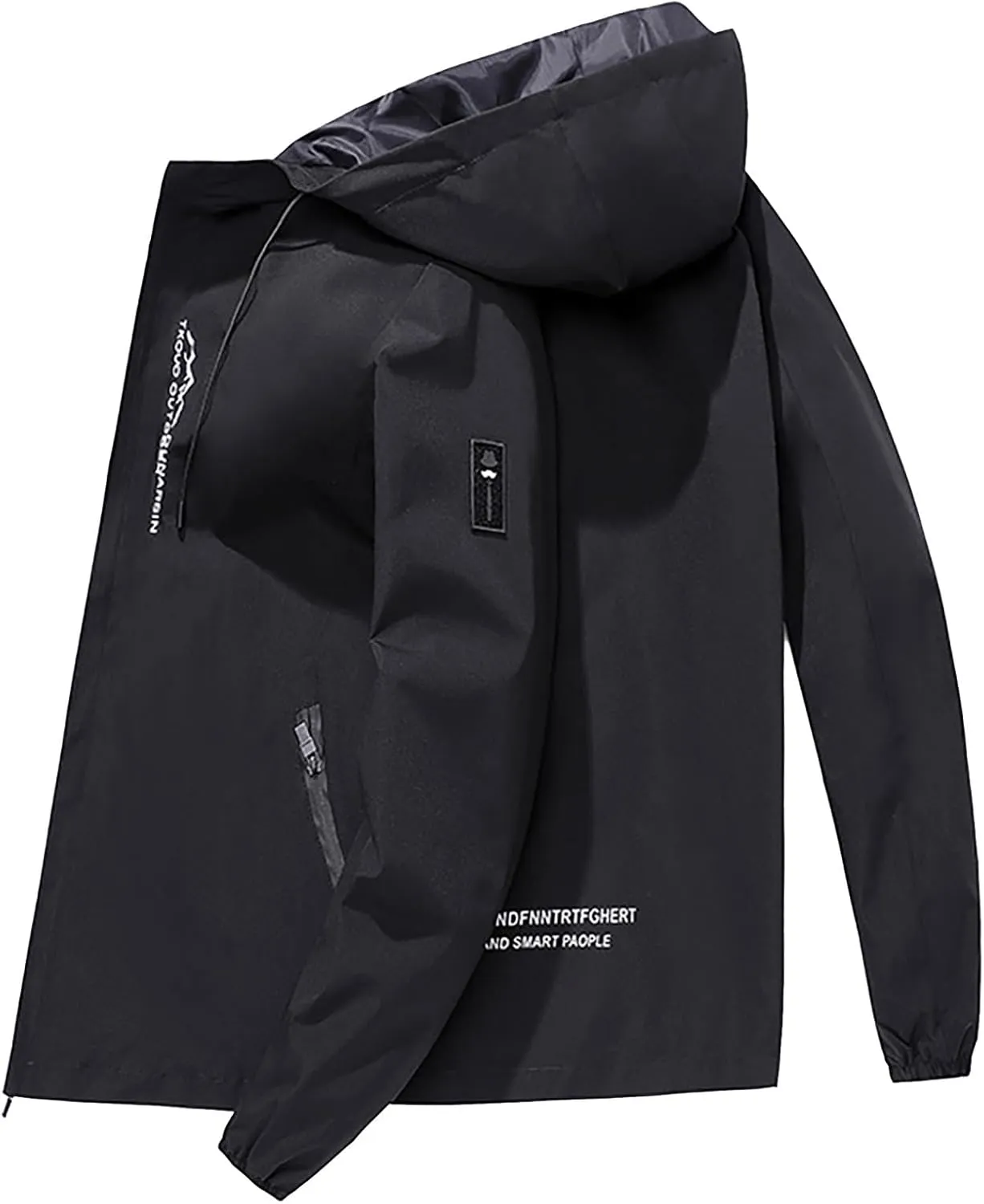 Men Zip Up Outdoor Jackets Waterproof Active Oversized Rain Coat Long Sleeve Windbreaker Hiking Quick Dry Hoodie with Pockets Jacket,Black,XL