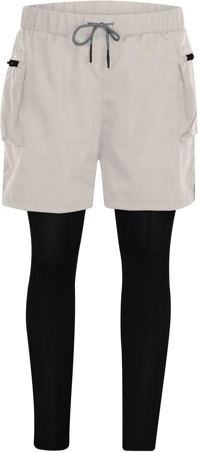 Mens 2 in 1 Running Pants Workout Compression Tights Zip Pockets Sweatpants Gym Leggings Jogger Trouser Sport Tracksuit