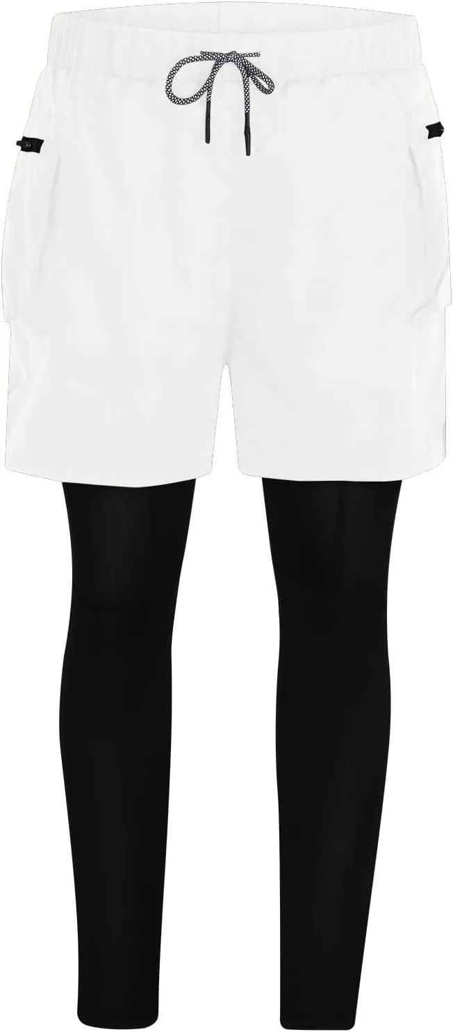 Mens 2 in 1 Running Pants Workout Compression Tights Zip Pockets Sweatpants Gym Leggings Jogger Trouser Sport Tracksuit