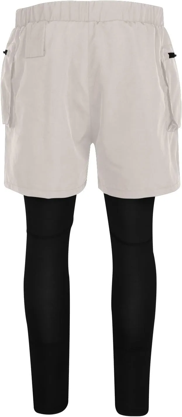 Mens 2 in 1 Running Pants Workout Compression Tights Zip Pockets Sweatpants Gym Leggings Jogger Trouser Sport Tracksuit