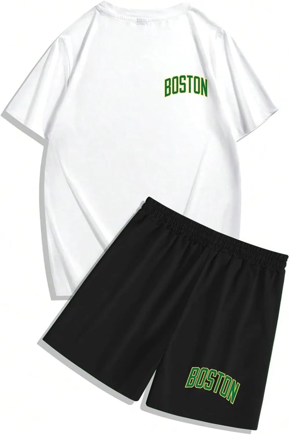 Men's 2 Piece Outfits Letter Printed Shirt and Shorts Set Crewneck T-Shirts Drawstring Short Summer Beach Sets