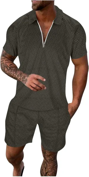 Men's 2 Piece Outfits Short Tracksuits Summer Beach T-Shirt Top Hawaiian Matching Shirt and Shorts Set Mens Bowling Shirts
