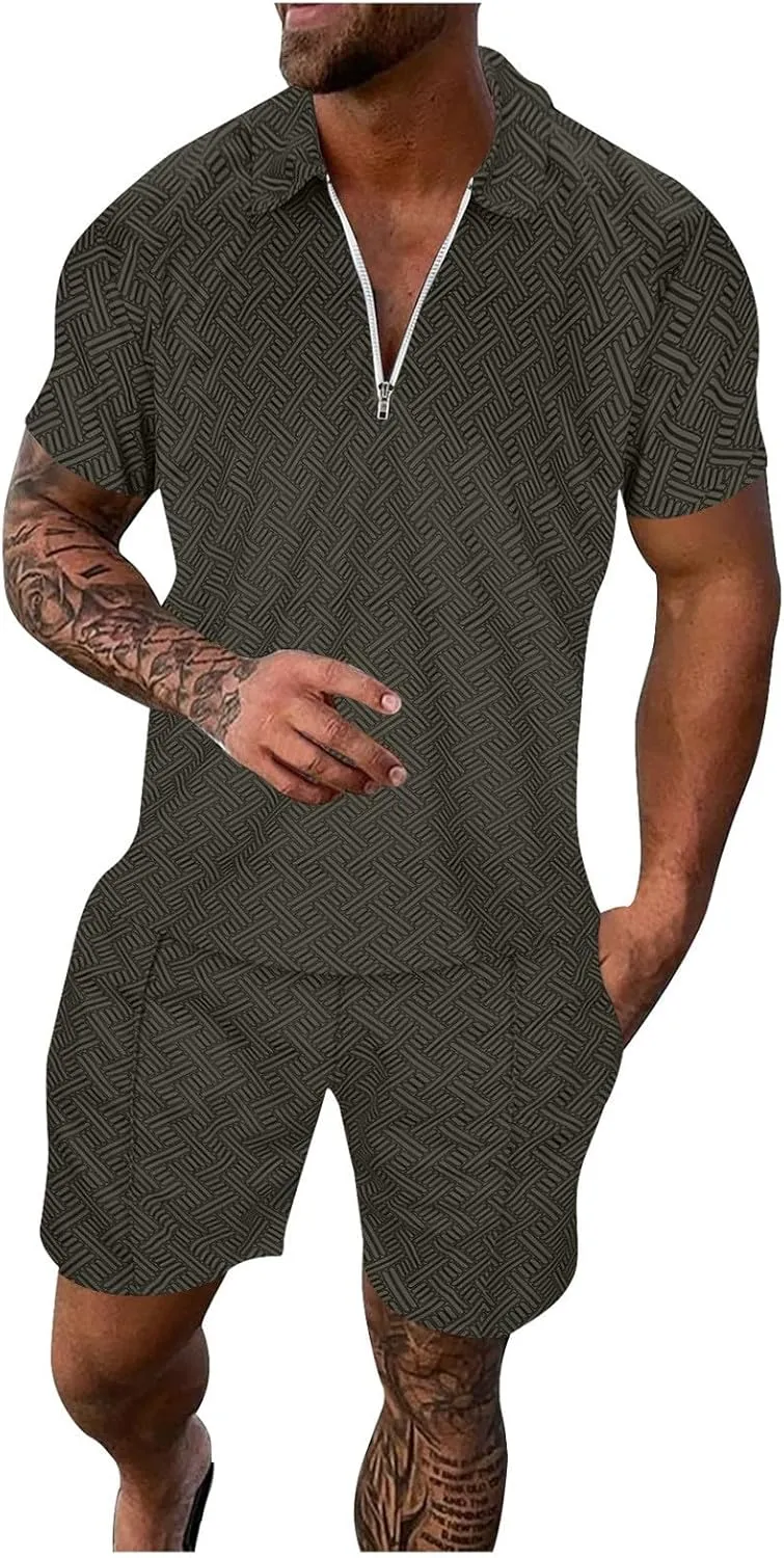 Men's 2 Piece Outfits Short Tracksuits Summer Beach T-Shirt Top Hawaiian Matching Shirt and Shorts Set Mens Bowling Shirts