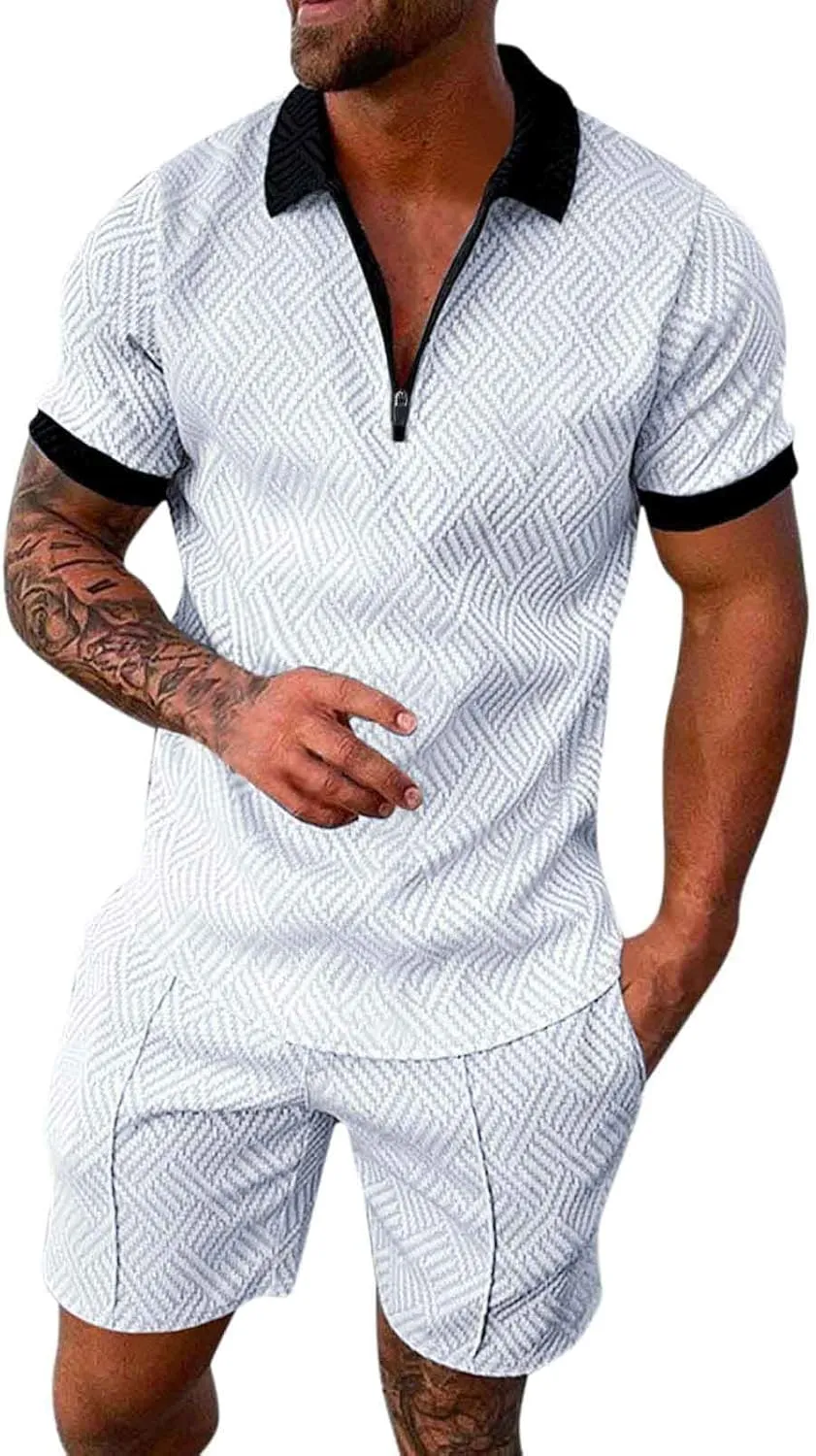 Men's 2 Piece Outfits Short Tracksuits Summer Beach T-Shirt Top Hawaiian Matching Shirt and Shorts Set Mens Novelty Button Down Shirts