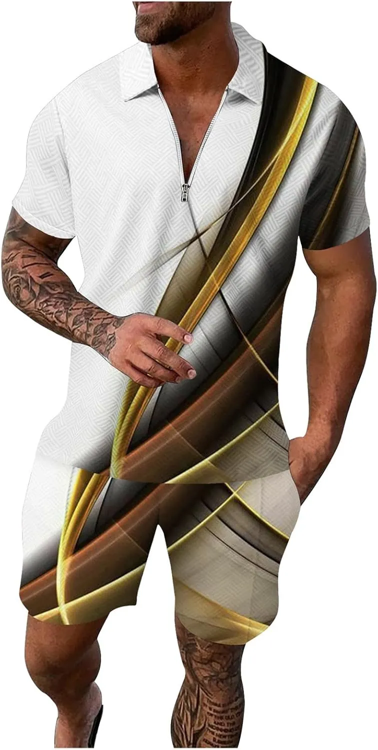 Men's 2 Piece Outfits Short Tracksuits Summer Beach T-Shirt Top Hawaiian Matching Shirt and Shorts Set Mens Novelty Buttondown Shirts