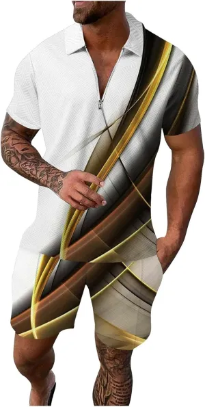 Men's 2 Piece Outfits Short Tracksuits Summer Beach T-Shirt Top Hawaiian Matching Shirt and Shorts Set Mens Novelty Buttondown Shirts
