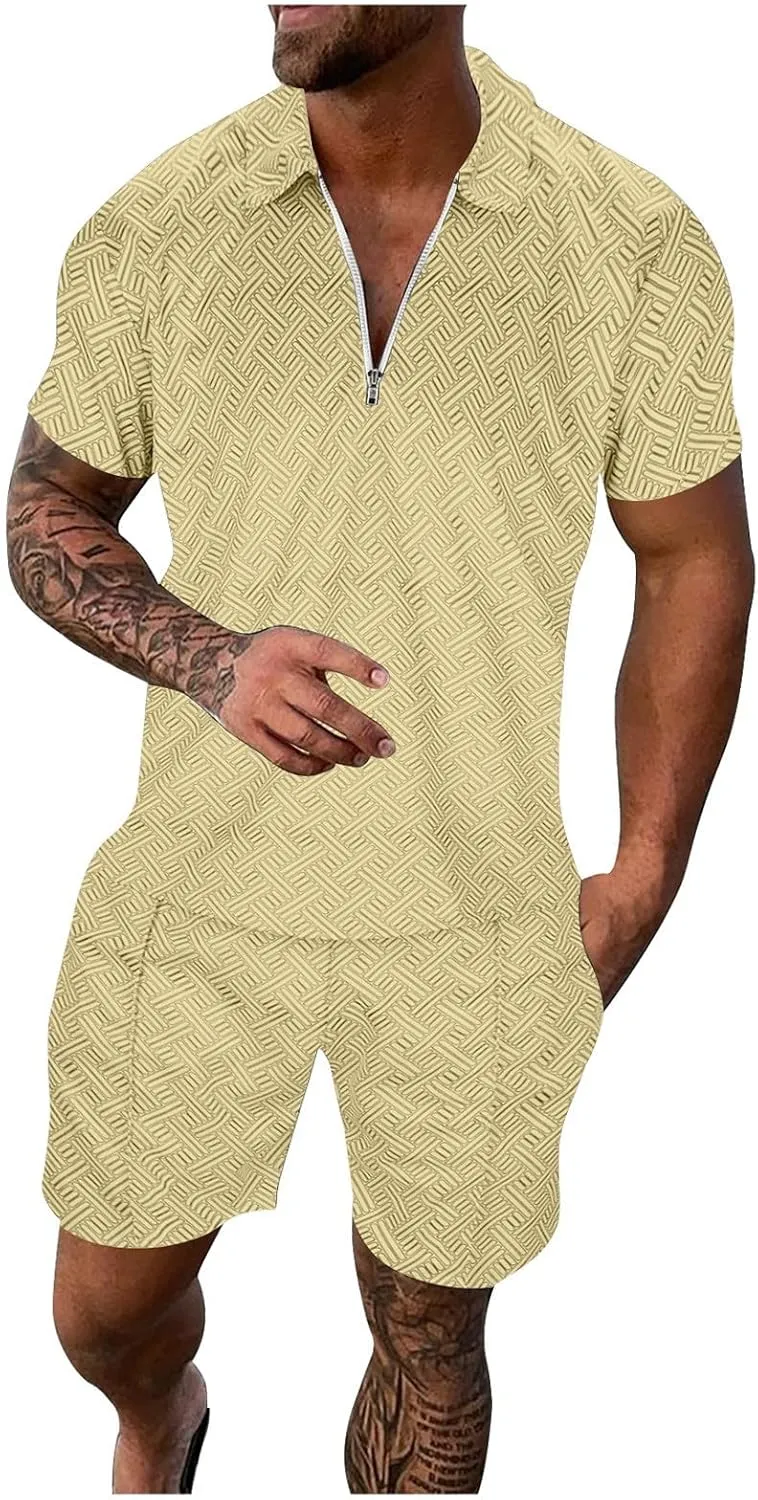 Mens 2 Piece Sets Outfits Summer Short Sleeve Shirt and Shorts Tracksuits Set Hawaiian Beach Wear Vacation Outfit 2024 Fashion Clothes