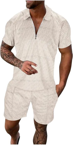 Mens 2 Piece Sets Outfits Summer Short Sleeve Shirt and Shorts Tracksuits Set Hawaiian Beach Wear Vacation Outfit Chino Shorts