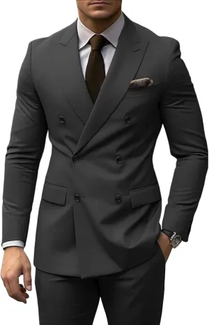 Men's 2 Piece Suits Double Breasted Tuxedo Sets for Men Slim Fit Blazer Jacket Pants Sets for Business Formal Wedding Prom