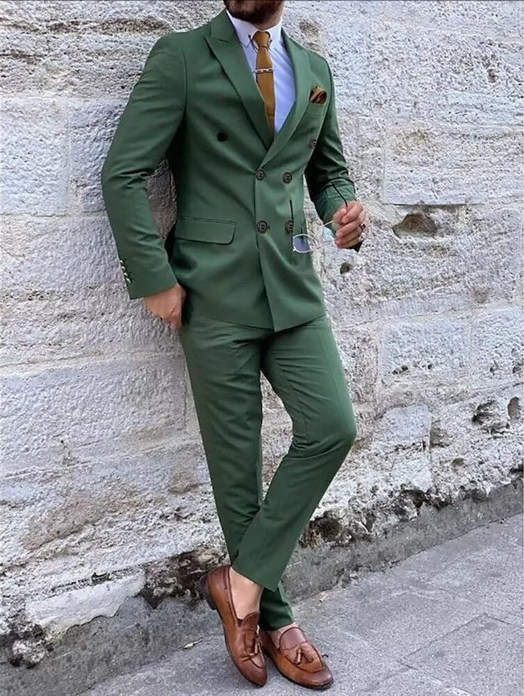 Men's 2 Piece Suits Double Breasted Tuxedo Sets for Men Slim Fit Blazer Jacket Pants Sets for Business Formal Wedding Prom