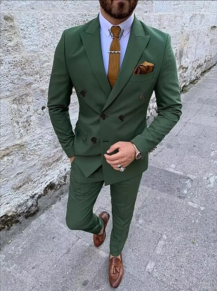 Men's 2 Piece Suits Double Breasted Tuxedo Sets for Men Slim Fit Blazer Jacket Pants Sets for Business Formal Wedding Prom
