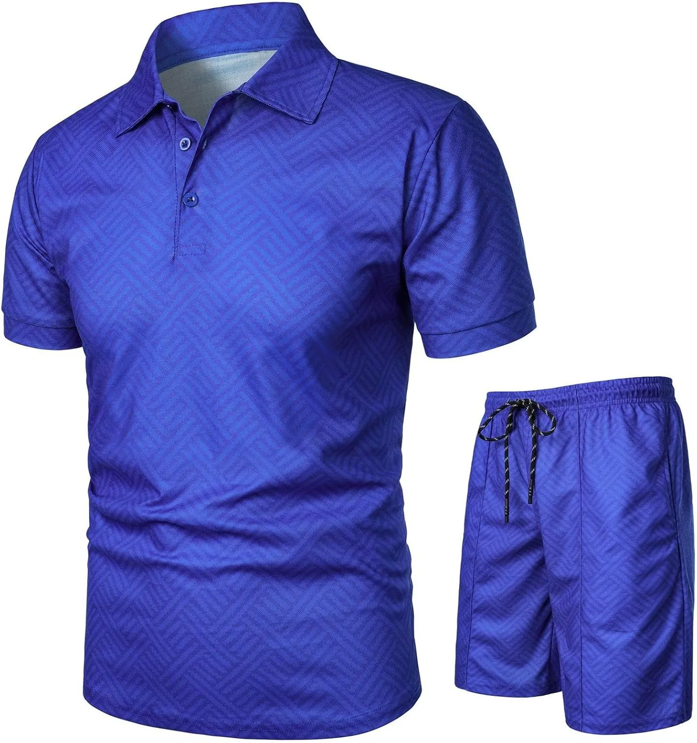 Men's 2 Piece Summer Beach Outfits Quarter Button Lapel Neck T Shirts and Shorts Set Solid Color Hawaiian Sets