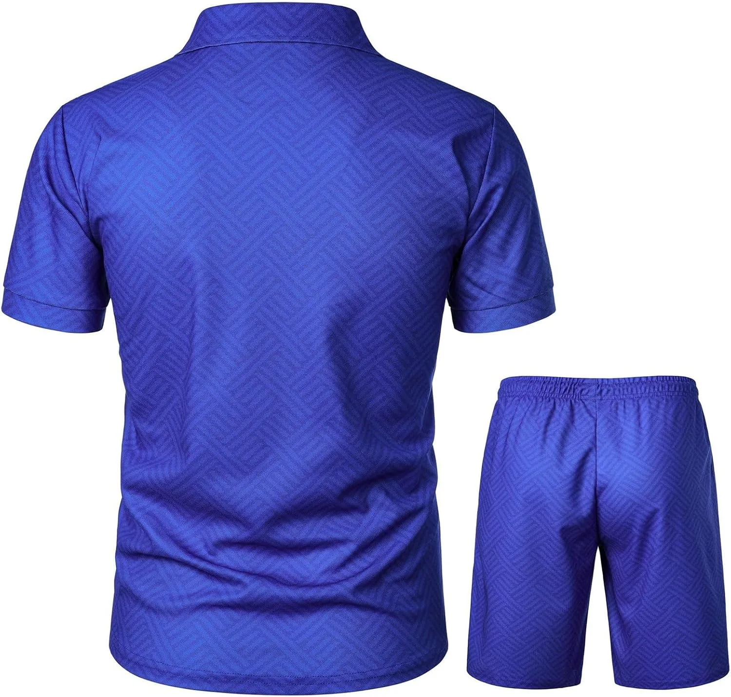 Men's 2 Piece Summer Beach Outfits Quarter Button Lapel Neck T Shirts and Shorts Set Solid Color Hawaiian Sets