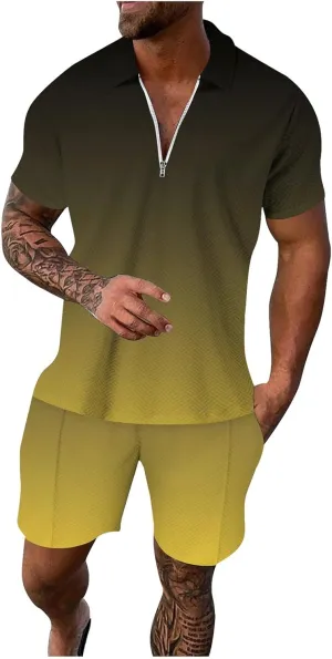 Men's 2 Pieces Short Sets Tropical Print T Shirts Short Sleeve Casual Beach Shorts Summer Yoga Outfits Tracksuits Leisure and Daily Wear