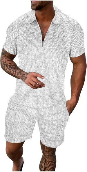 Men's 2 Pieces Short Sets Tropical Print T Shirts Short Sleeve Casual Beach Shorts Summer Yoga Outfits Tracksuits Undershort