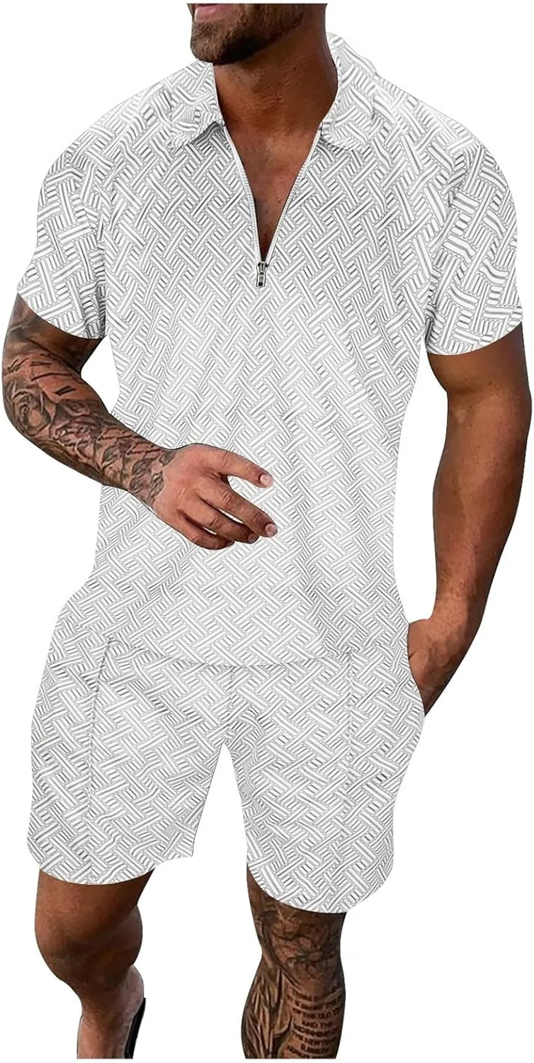 Men's 2 Pieces Short Sets Tropical Print T Shirts Short Sleeve Casual Beach Shorts Summer Yoga Outfits Tracksuits Undershort