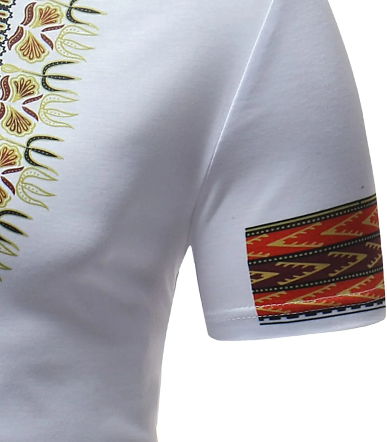 Mens African Dashiki T Shirt Tribal Floral Print V Neck Slim Fit Shirts Tops Casual Short Sleeve Tunic Blouse