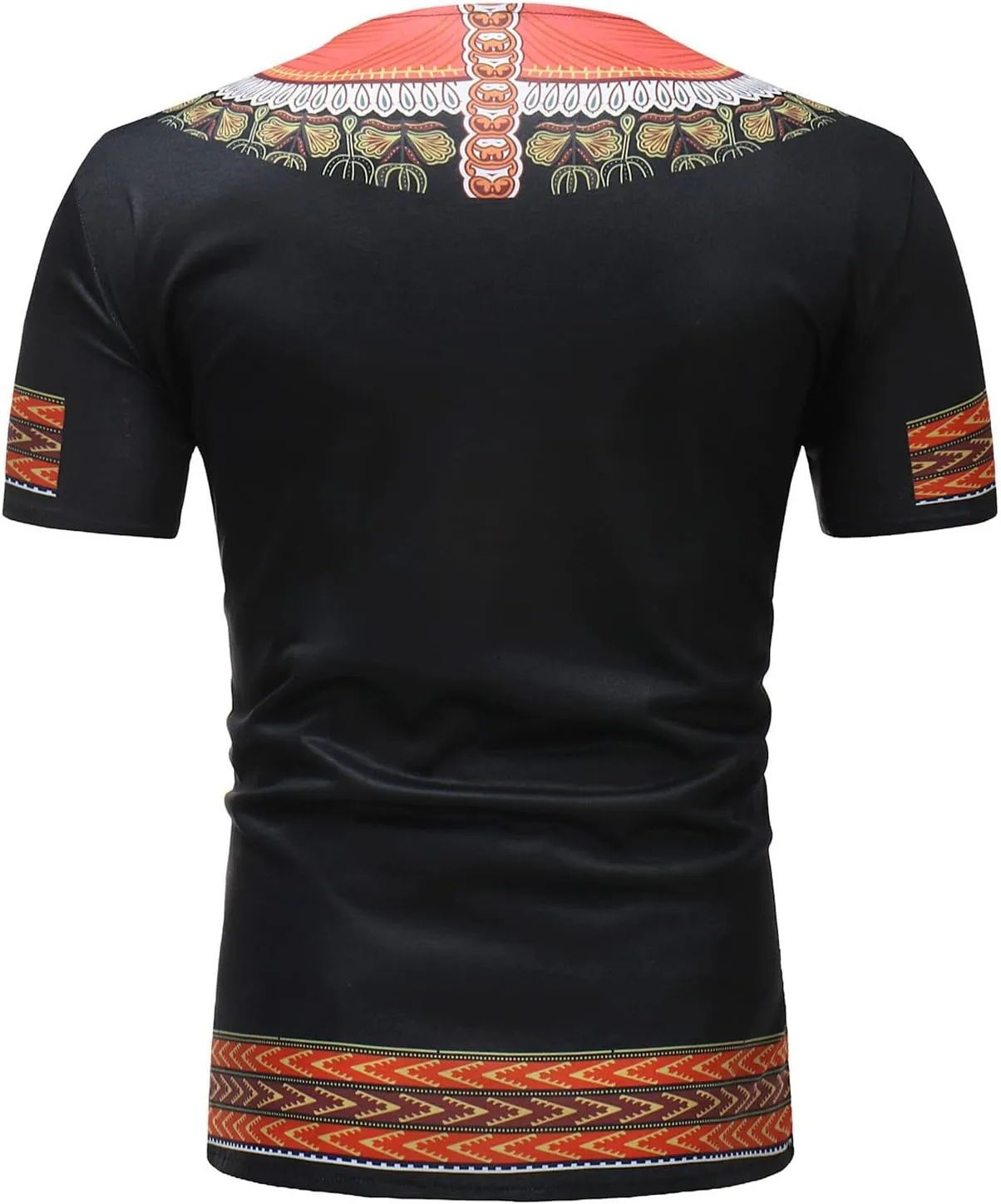 Mens African Dashiki T Shirt Tribal Floral Print V Neck Slim Fit Shirts Tops Casual Short Sleeve Tunic Blouse