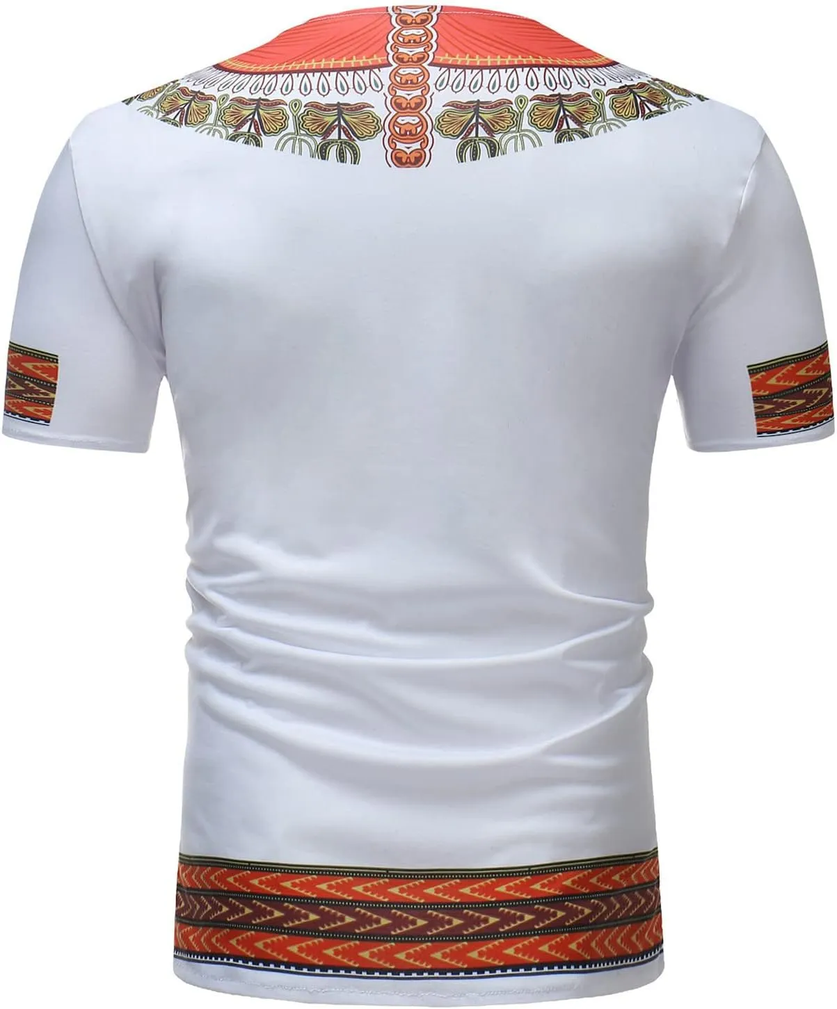 Mens African Dashiki T Shirt Tribal Floral Print V Neck Slim Fit Shirts Tops Casual Short Sleeve Tunic Blouse