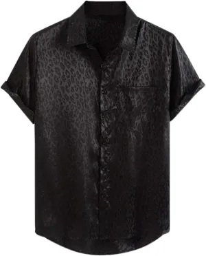 Men's Button Down Shirt 2024 Casual Holiday Jacquard Leopard Print Beach Loose Casual Short Sleeved Shirt