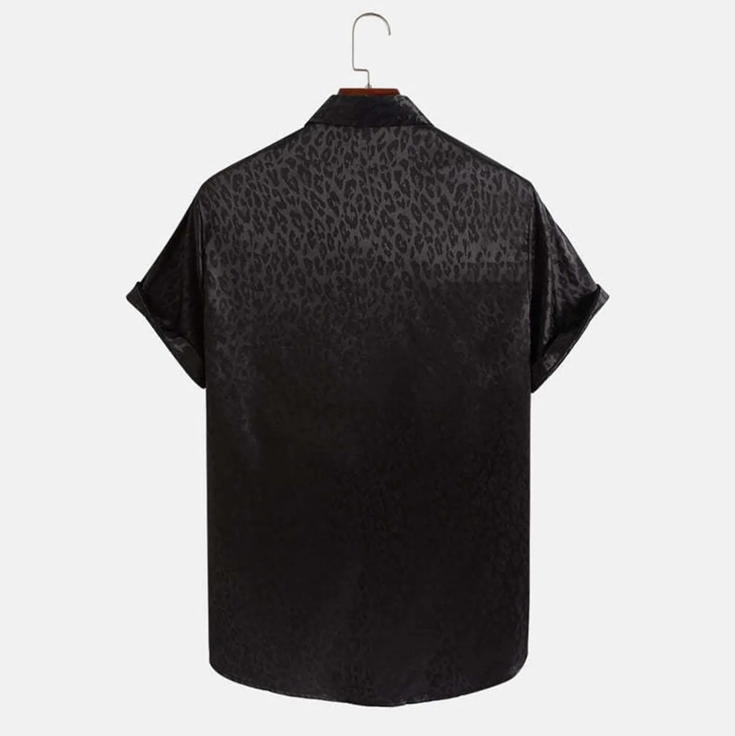 Men's Button Down Shirt 2024 Casual Holiday Jacquard Leopard Print Beach Loose Casual Short Sleeved Shirt