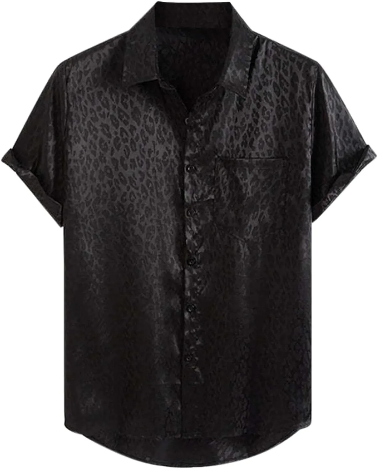 Men's Button Down Shirt 2024 Casual Holiday Jacquard Leopard Print Beach Loose Casual Short Sleeved Shirt