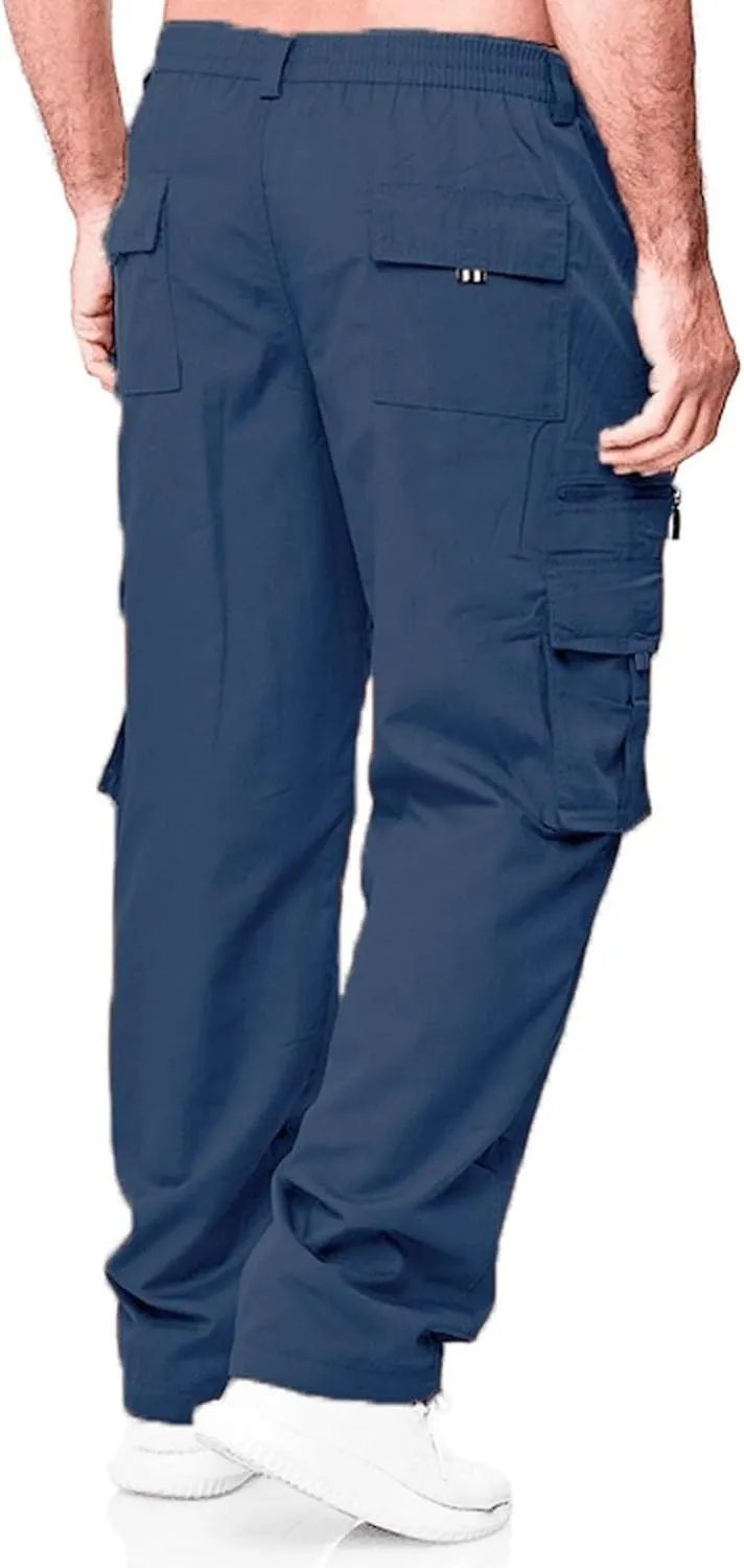 Men's Cargo Work Pants, Straight Leg Zipper Joggers Pants, Sports Fitness Casual Tactical Trousers with Muilt Pockets