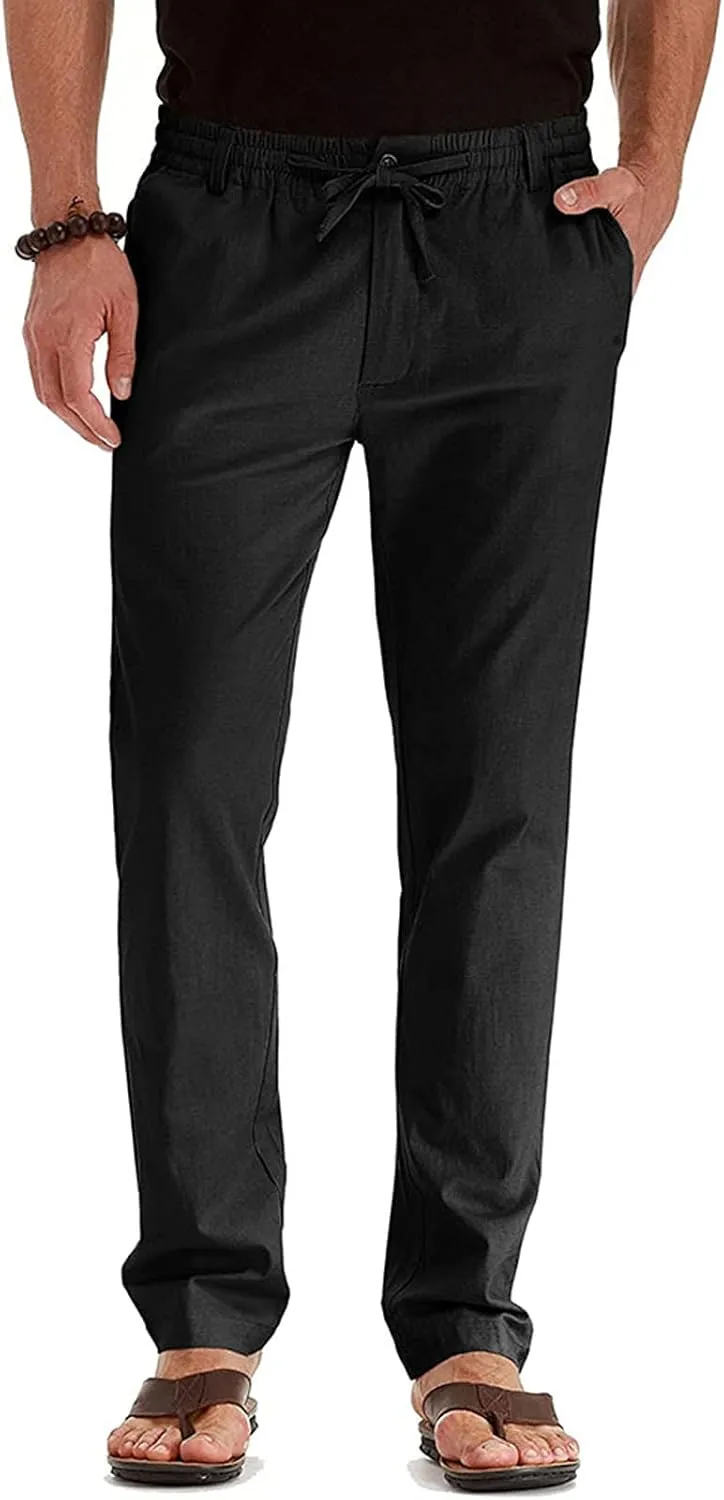 Mens Casual Chino Trouser Cotton Jogger Drawstring Elastic Waist Pants Solid Athletic Sweat Pants Pyjama Bottoms