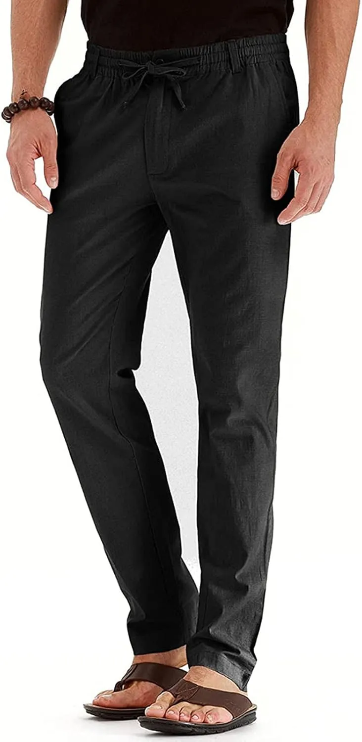Mens Casual Chino Trouser Cotton Jogger Drawstring Elastic Waist Pants Solid Athletic Sweat Pants Pyjama Bottoms