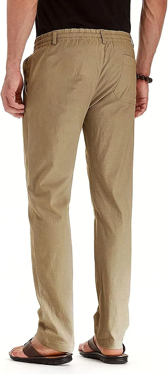 Mens Casual Chino Trouser Cotton Jogger Drawstring Elastic Waist Pants Solid Athletic Sweat Pants Pyjama Bottoms