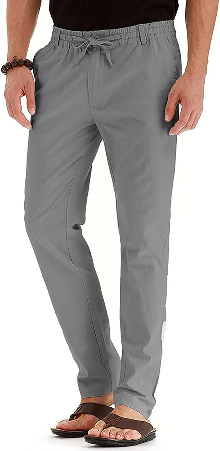 Mens Casual Chino Trouser Cotton Jogger Drawstring Elastic Waist Pants Solid Athletic Sweat Pants Pyjama Bottoms