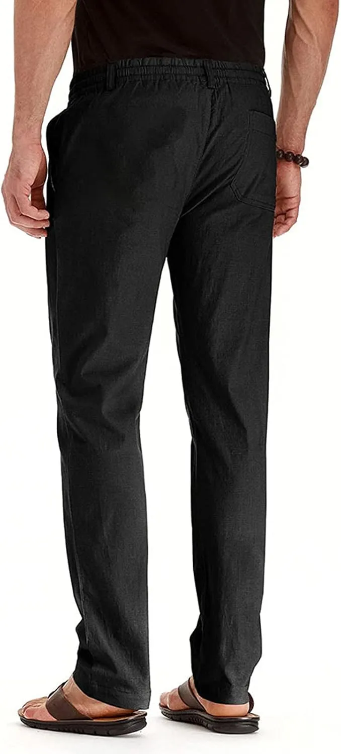 Mens Casual Chino Trouser Cotton Jogger Drawstring Elastic Waist Pants Solid Athletic Sweat Pants Pyjama Bottoms