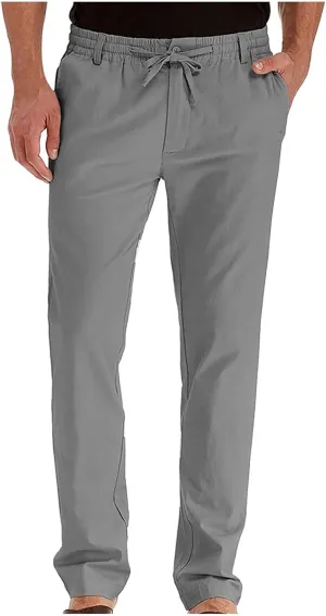 Mens Casual Chino Trouser Cotton Jogger Drawstring Elastic Waist Pants Solid Athletic Sweat Pants Pyjama Bottoms