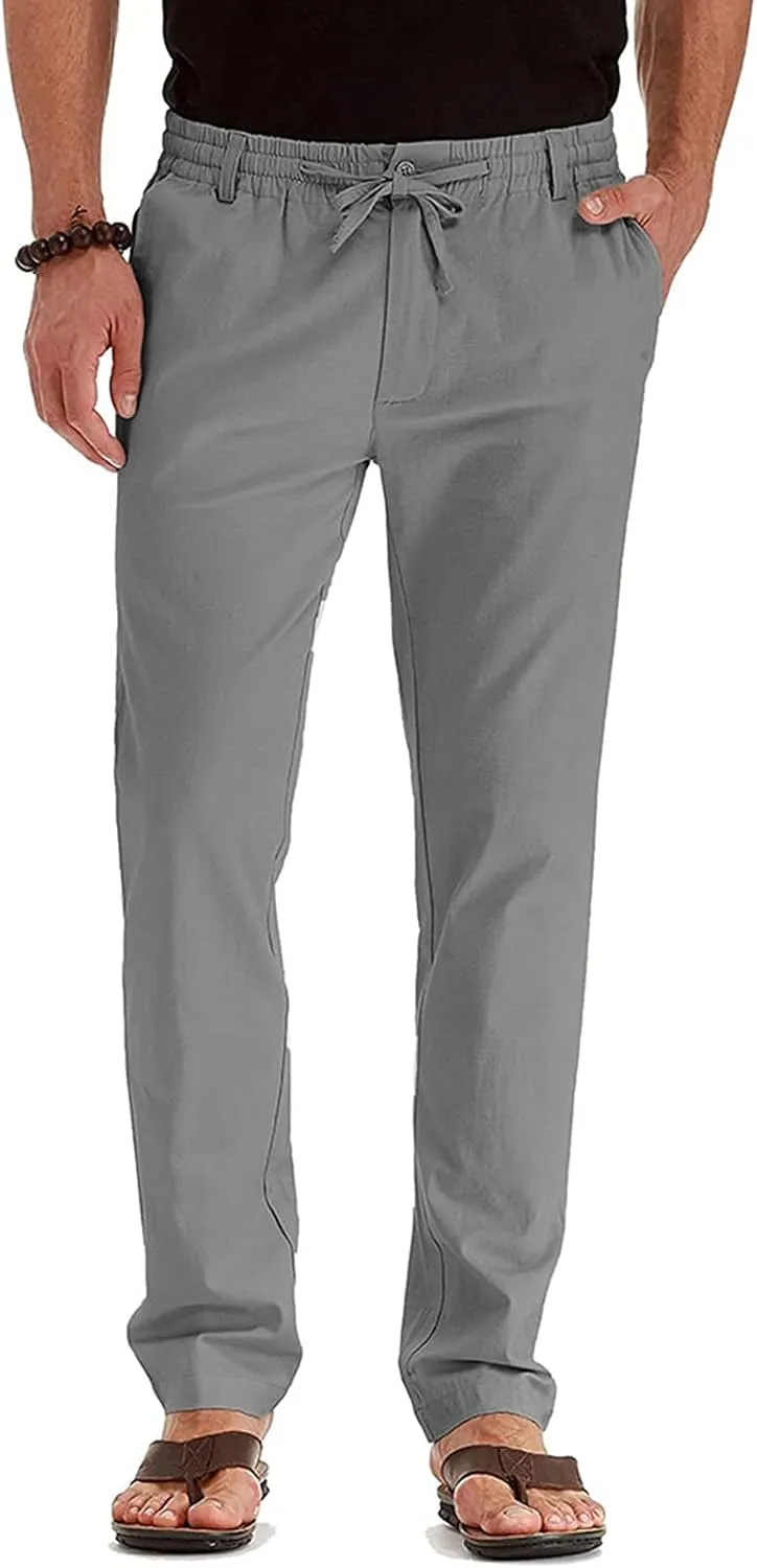 Mens Casual Chino Trouser Cotton Jogger Drawstring Elastic Waist Pants Solid Athletic Sweat Pants Pyjama Bottoms