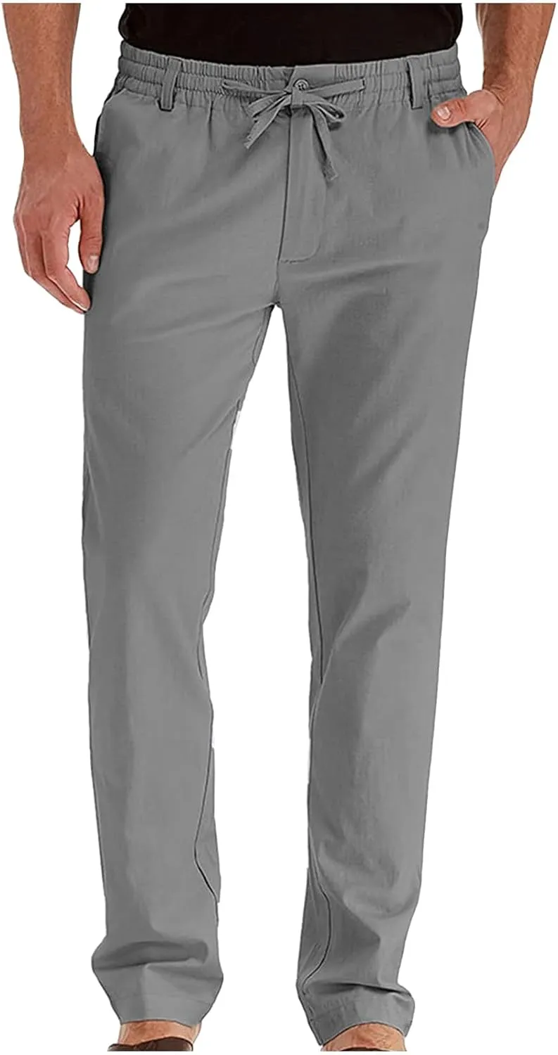 Mens Casual Chino Trouser Cotton Jogger Drawstring Elastic Waist Pants Solid Athletic Sweat Pants Pyjama Bottoms