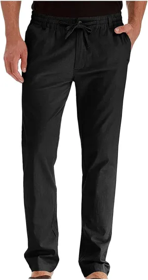 Mens Casual Chino Trouser Cotton Jogger Drawstring Elastic Waist Pants Solid Athletic Sweat Pants Pyjama Bottoms
