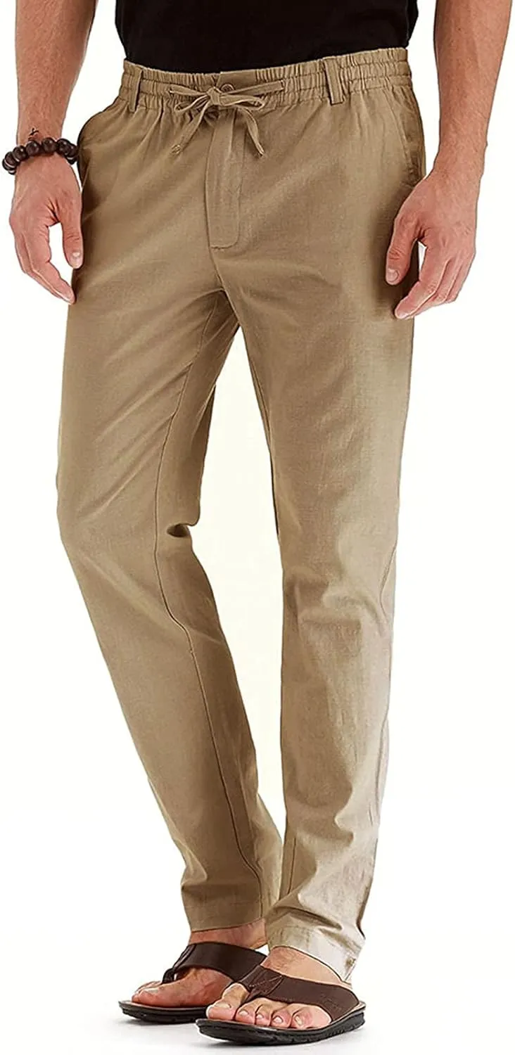 Mens Casual Chino Trouser Cotton Jogger Drawstring Elastic Waist Pants Solid Athletic Sweat Pants Pyjama Bottoms