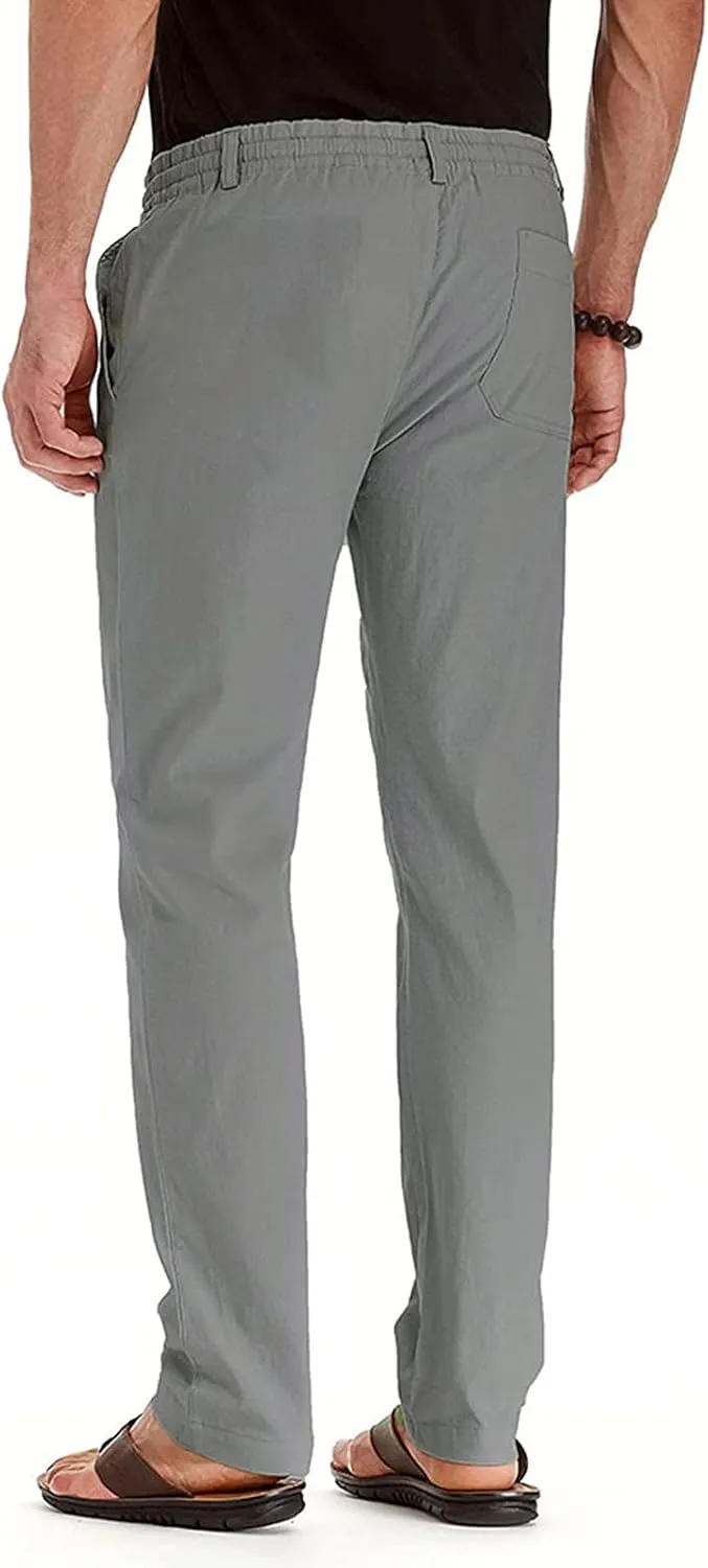 Mens Casual Chino Trouser Cotton Jogger Drawstring Elastic Waist Pants Solid Athletic Sweat Pants Pyjama Bottoms