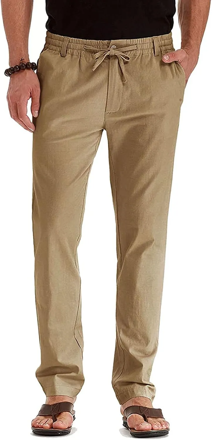 Mens Casual Chino Trouser Cotton Jogger Drawstring Elastic Waist Pants Solid Athletic Sweat Pants Pyjama Bottoms