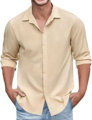 Mens Casual Fashion Solid Color Lapel Long Sleeve Cardigan Shirt Gradient Shirt Mens Shirts