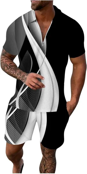 Men's Casual Matching Polo Shirts and Short Sets Summer Beach Outfits Casual Short Sets 2 Piece Muscle Tracksuits Mens Tshirts