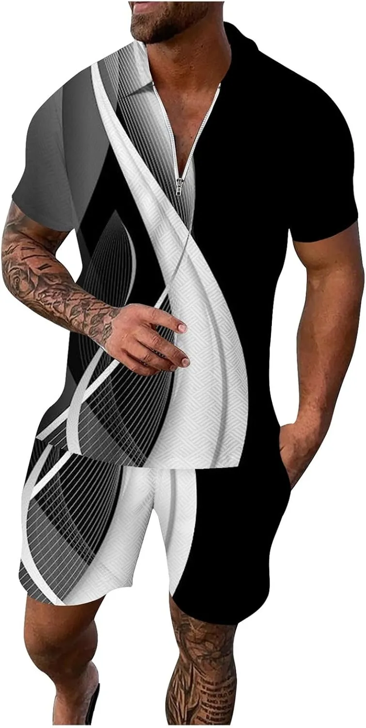 Men's Casual Matching Polo Shirts and Short Sets Summer Beach Outfits Casual Short Sets 2 Piece Muscle Tracksuits Mens Tshirts