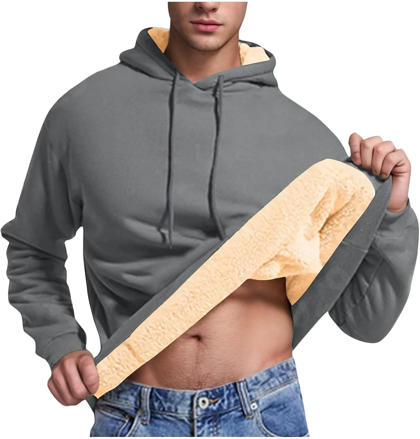 Men's Fleece Lined Hoodies Pullover Winter Warm Fuzzy Sherpa Heavyweight Hoodie Thick Thermal Hooded Sweatshirts