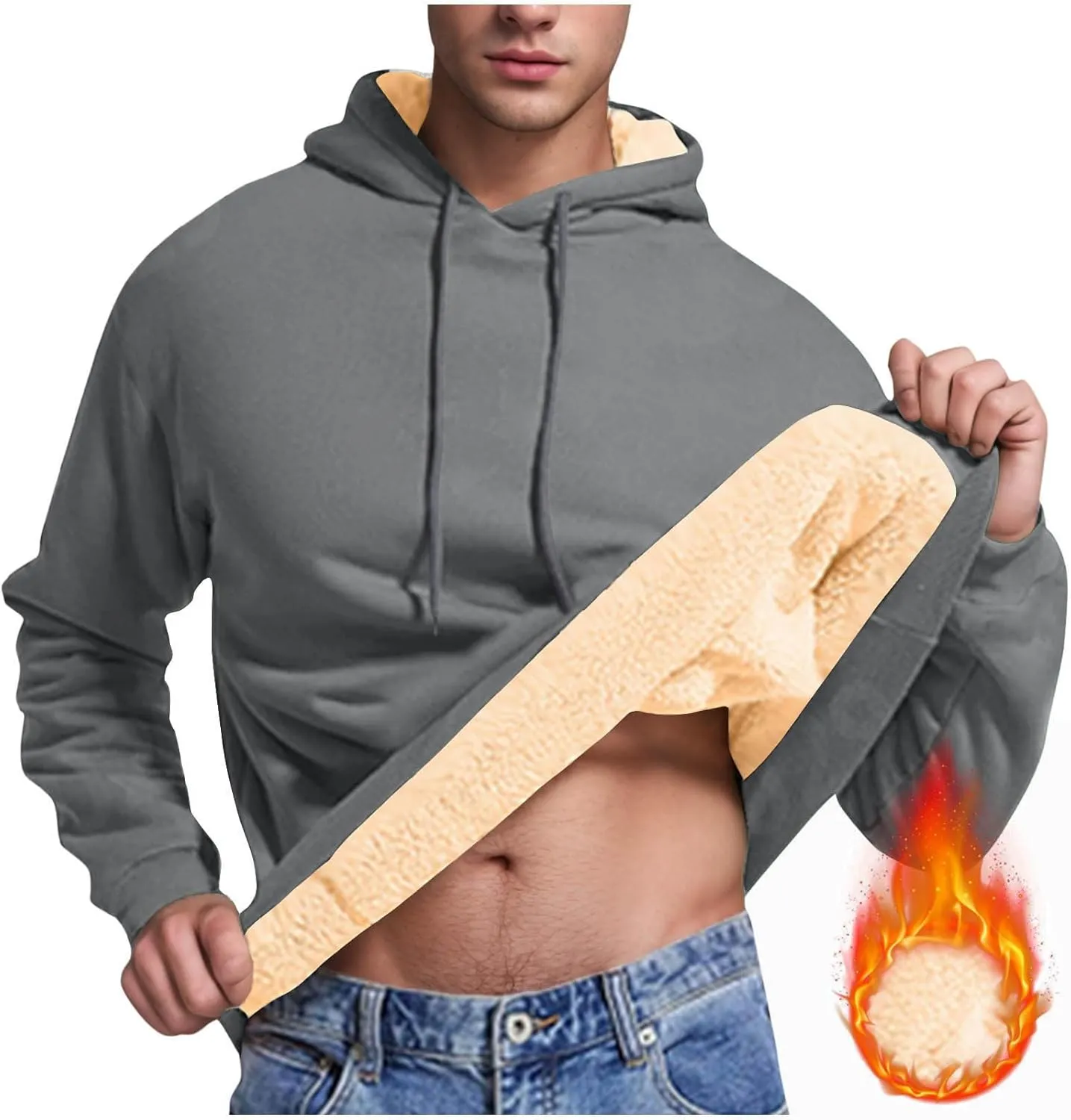Men's Fleece Lined Hoodies Pullover Winter Warm Fuzzy Sherpa Heavyweight Hoodie Thick Thermal Hooded Sweatshirts