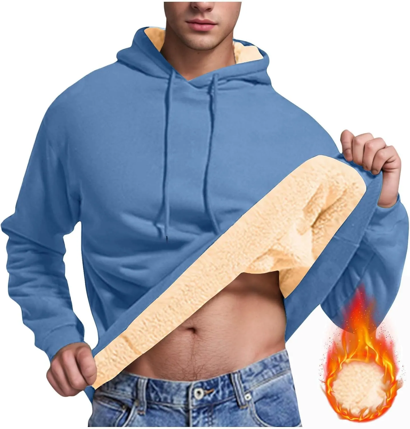Mens Fleece Pullover Fleece Lined Heavy Weight Hoodie Heavy Duty Winter Hooded Sweatshirt Thermal Warm Sweatshirts