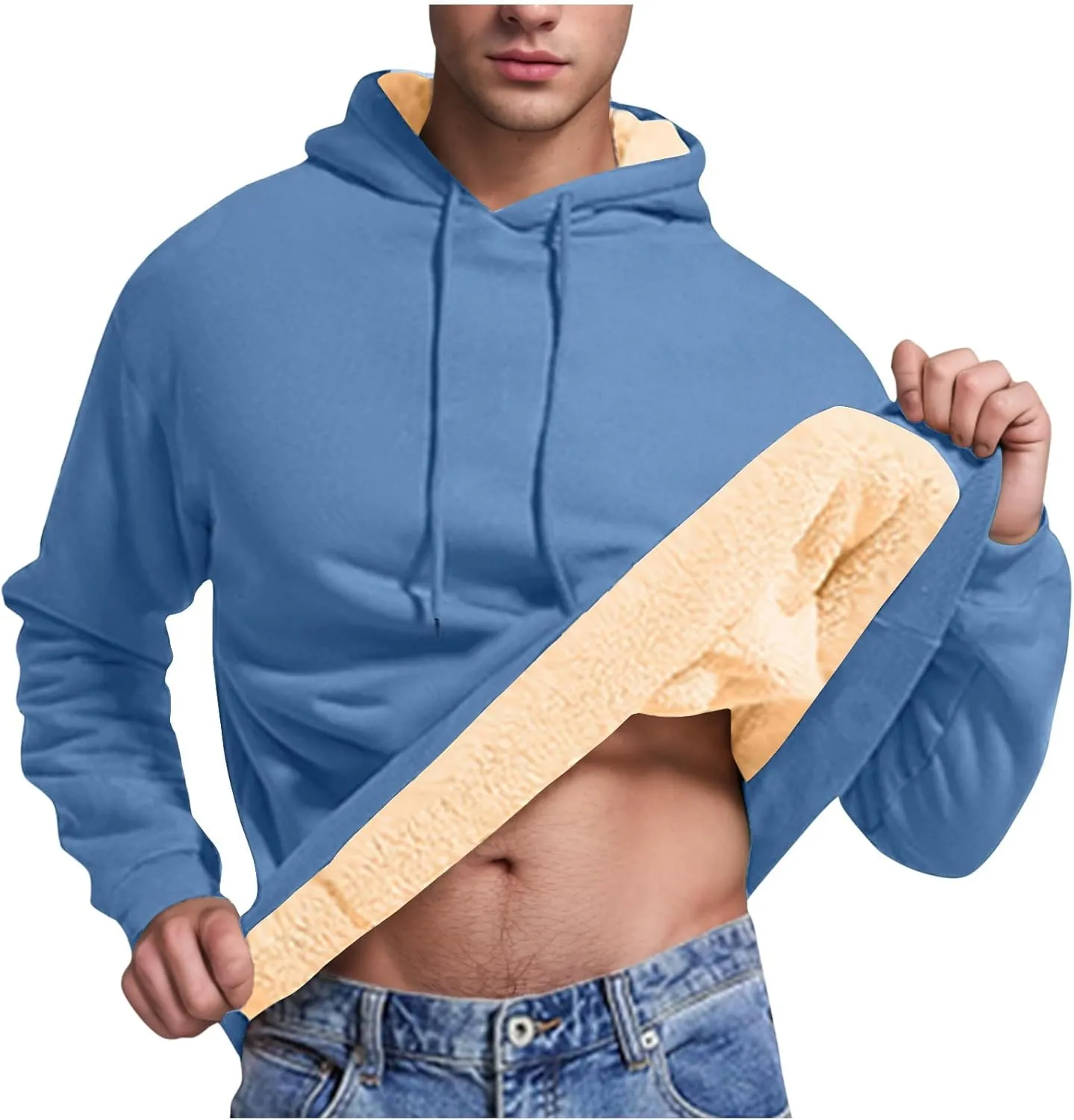 Mens Fleece Pullover Fleece Lined Heavy Weight Hoodie Heavy Duty Winter Hooded Sweatshirt Thermal Warm Sweatshirts